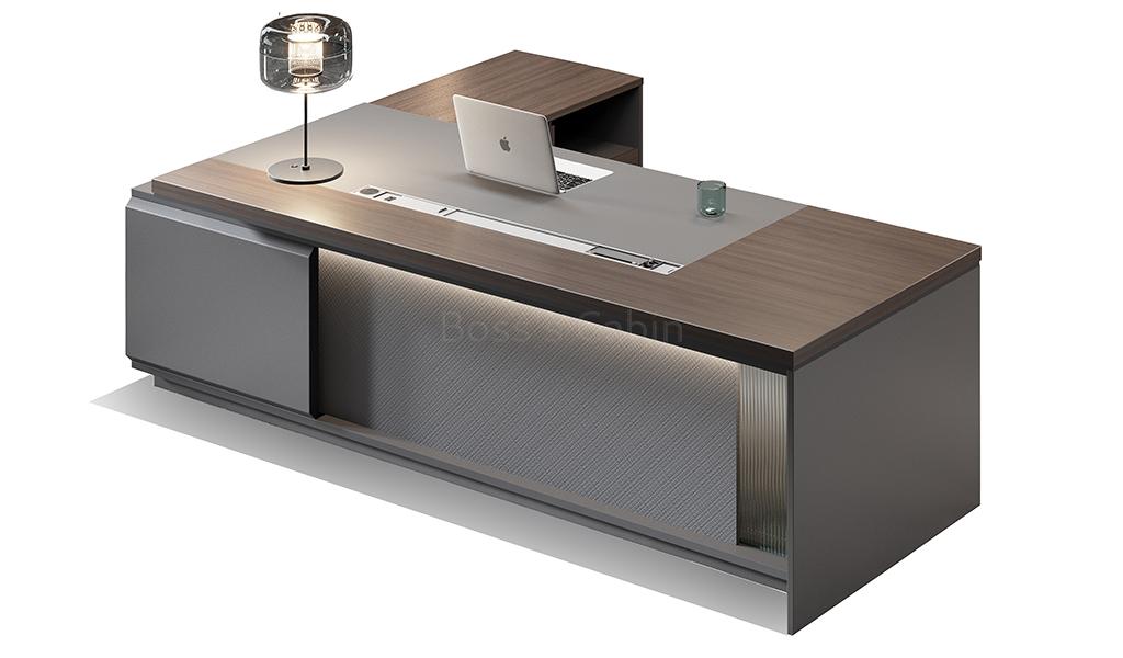 ‘Nexa’ 8.5 Feet Office Desk In Pari Walnut And Advanced Gray