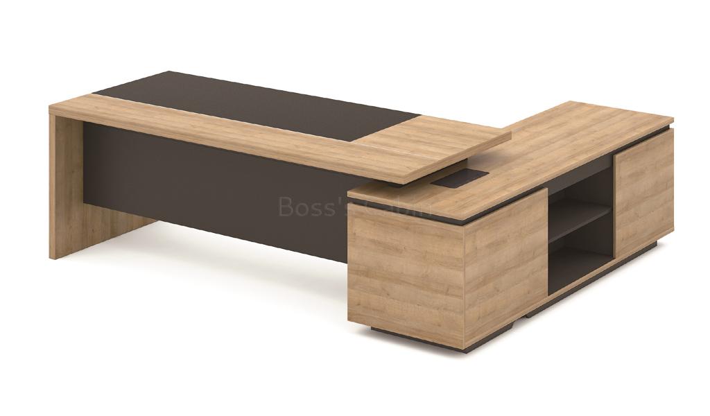 ‘Quin’ 8 Feet Office Desk With Side Cabinet In Kaldi Oak Finish