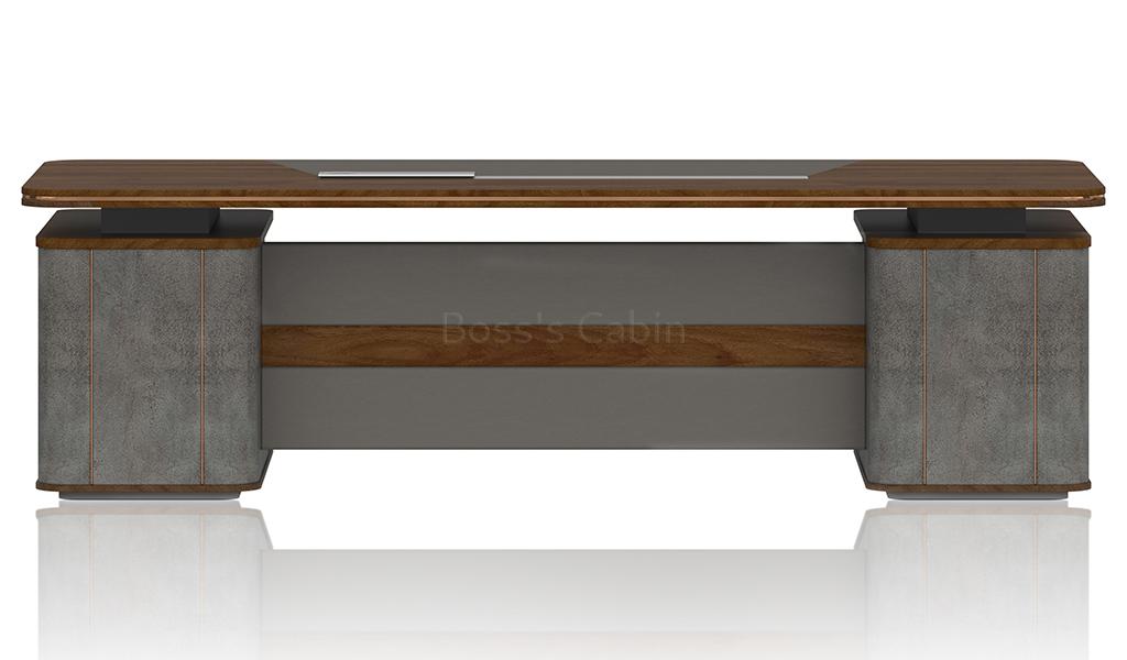 ‘Inspira Gold’ 8 Feet Office Table In Norica Walnut & Rock Gray Finish