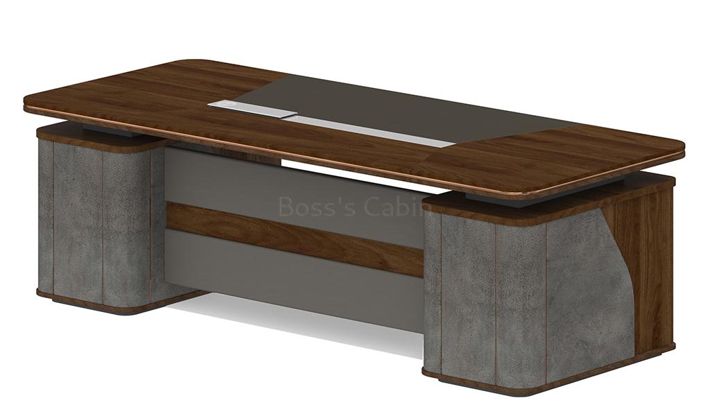 ‘Inspira Gold’ 6.5 Feet Office Table In Norica Walnut & Rock Gray Finish