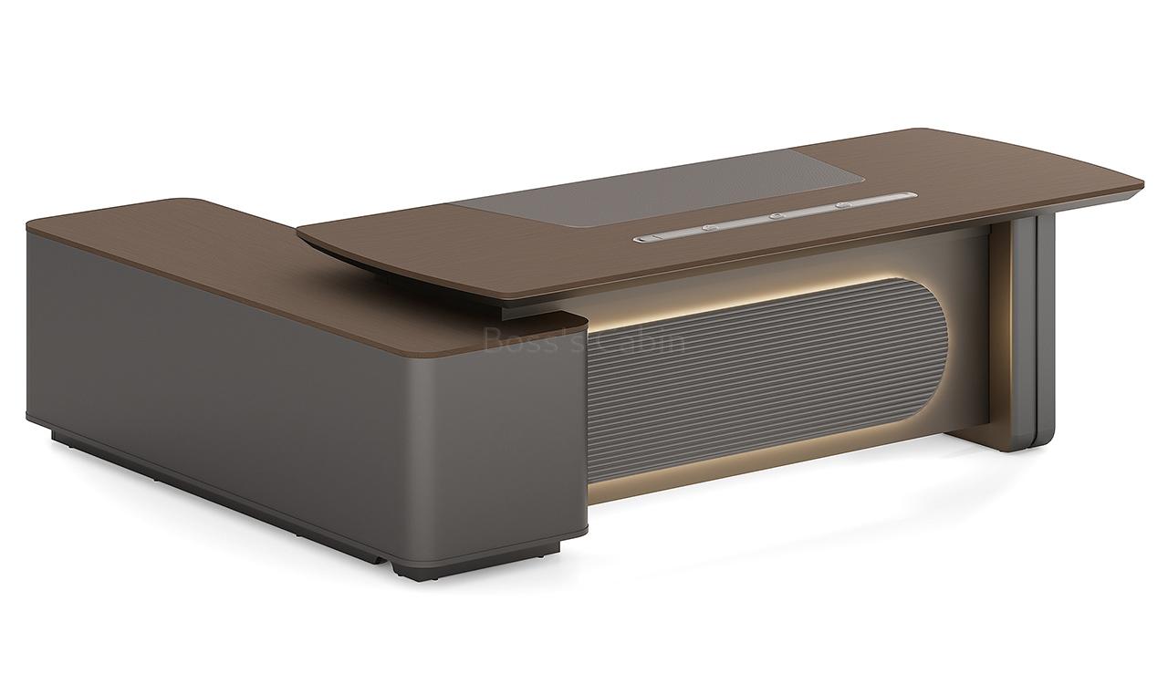 ‘Prima’ 8 Feet Office Desk In Nackle Walnut & X-Gray Finish