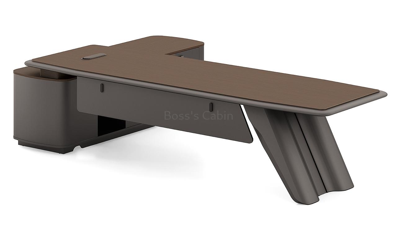 ‘Prima’ 9 Ft. Desk With Slanted Leg In Nackle Walnut & X-Gray Finish