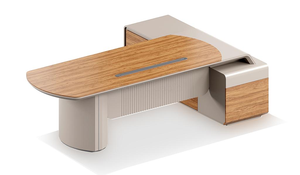 ‘Swan’ 8.5 Feet Desk In Golden Sandal Wood & Seagull Gray