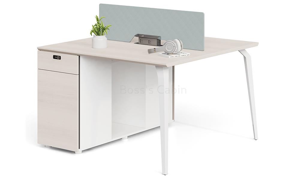 ‘Orion’ Linear Workstation In Pear Wood & Acqua Green Finish