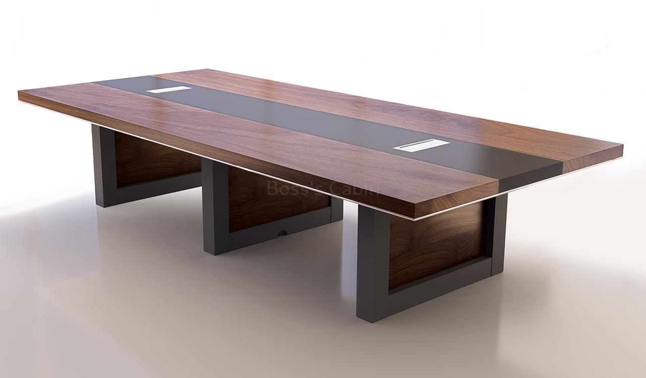 ‘Lexon’ 12 Feet Conference Table In Walnut Veneer & Leather