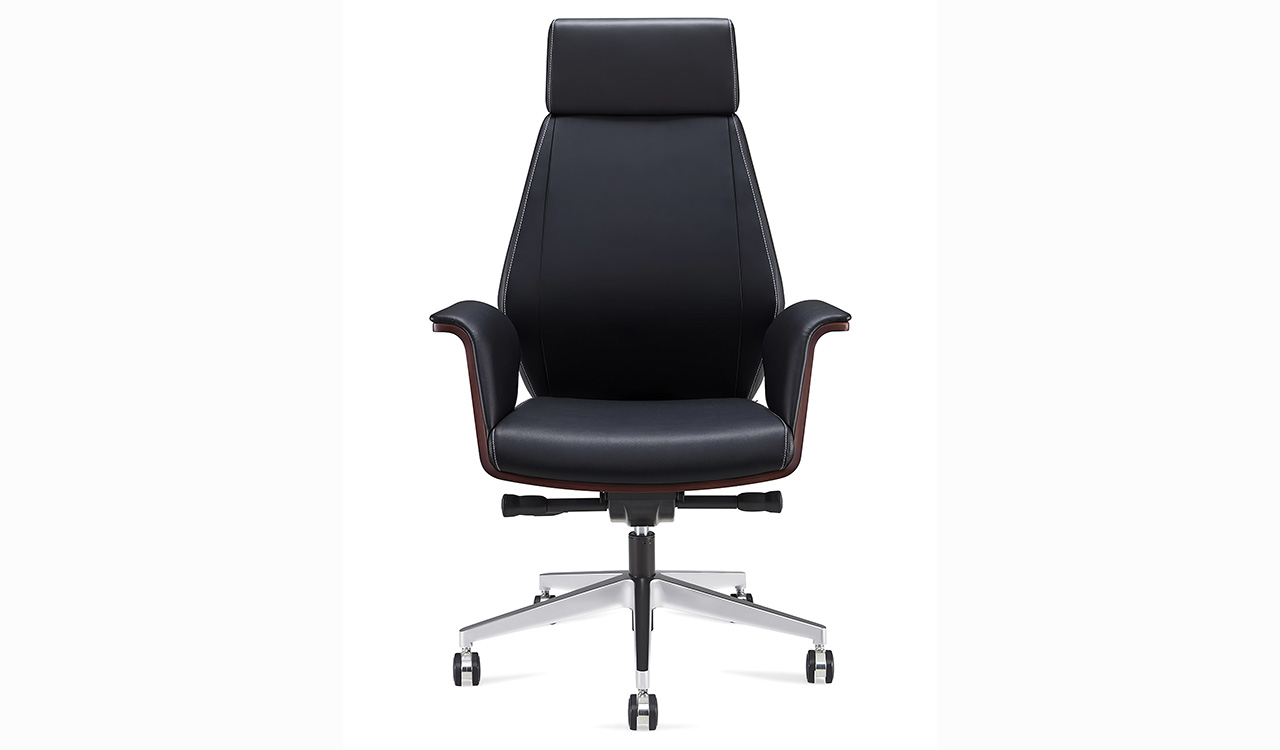 ‘Coupe’ High Back Black Leather Office Chair With Adjustable Headrest