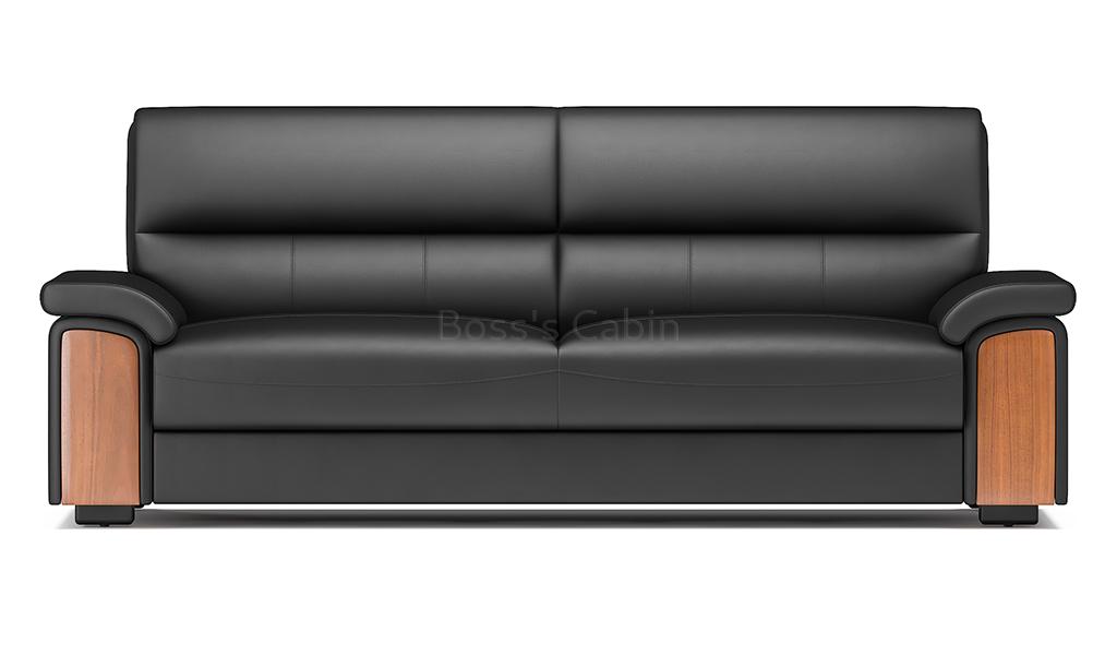 ‘Polo’ Three Seater Institutional Sofa In Leather & Wood