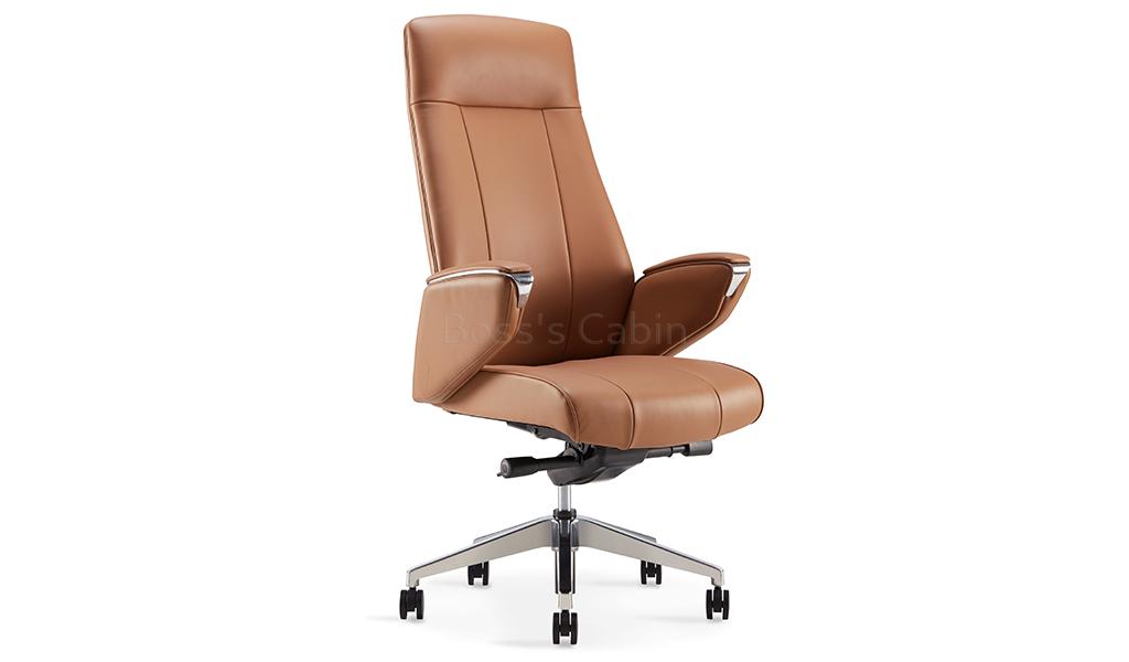 ‘Calm-A’ High Back Office Chair In Tan Leather Upholstery