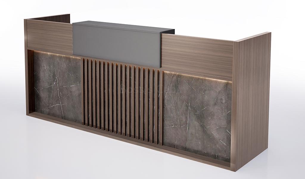 ‘Nexa’ 8 Feet Reception Desk In Pari Walnut And Advanced Gray