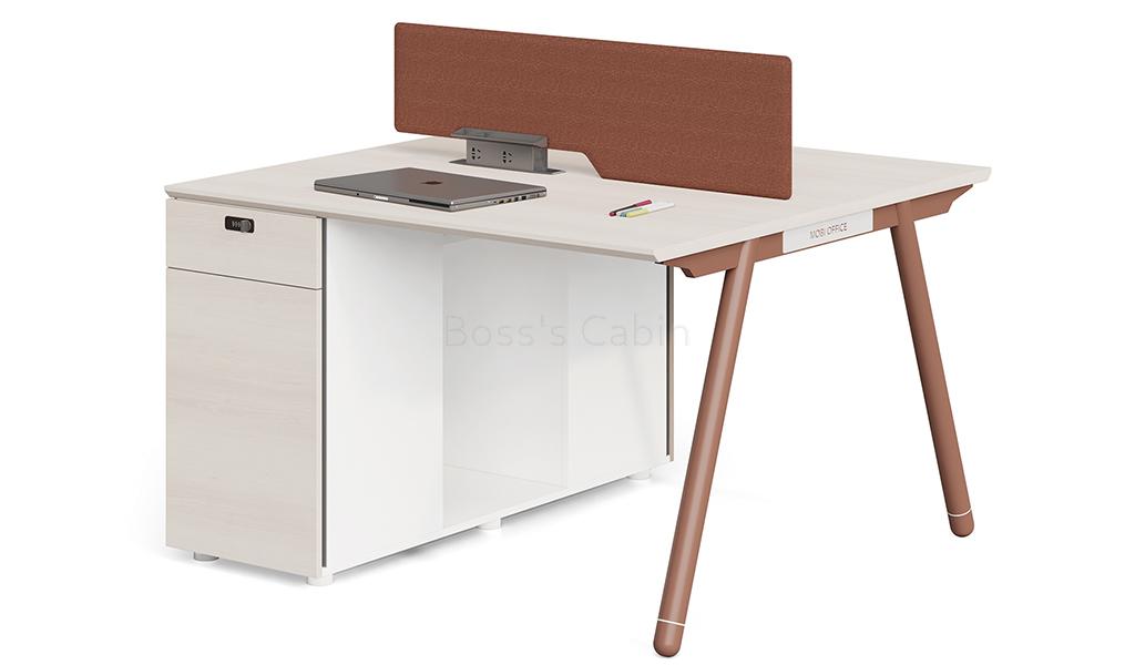 ‘Orion’ 2 Seater Workstation In Pear Wood & Hermes Brown Finish