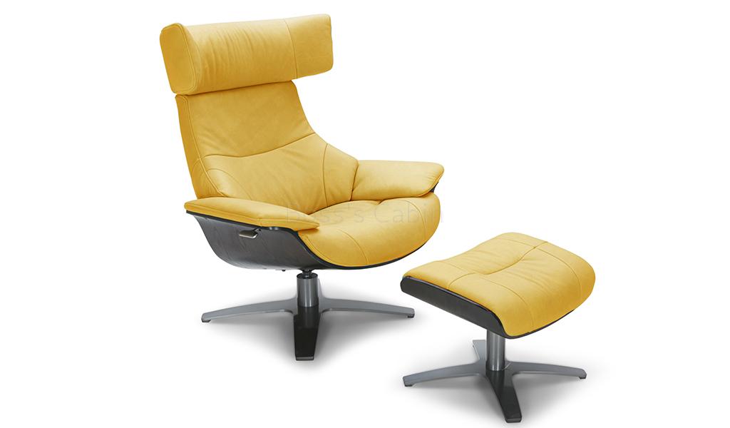 ‘Karma Neo’ Recliner Chair & Ottoman in Yellow Leather