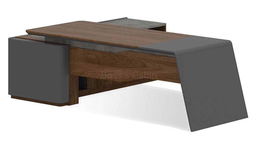 ‘Inspira’ 8.5 Feet Office Desk With Side Cabinet In Norica Walnut