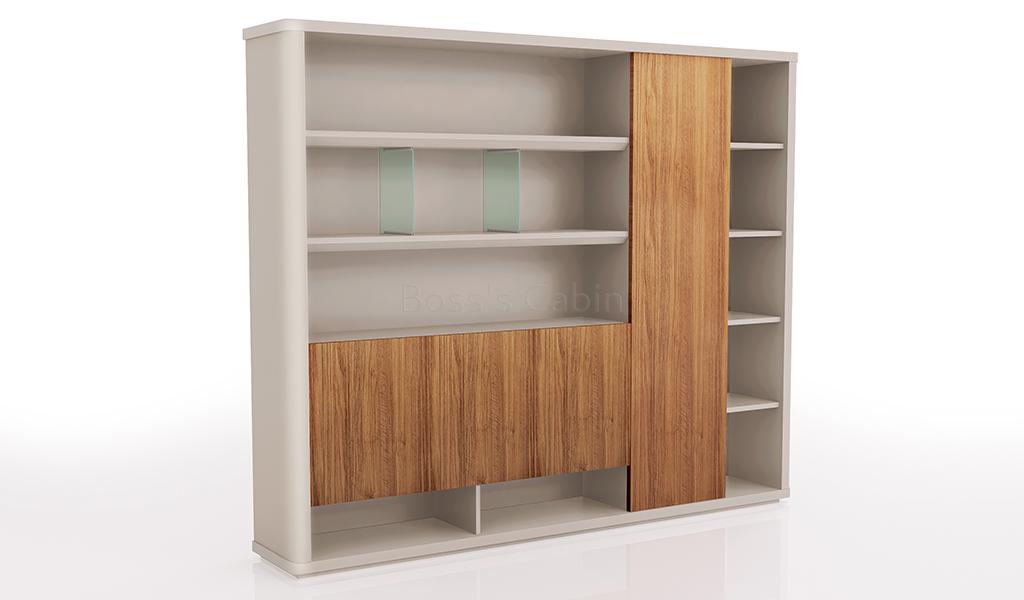 ‘Swan’ 8 Feet Office Cabinet & Book Case In Golden Sandal Wood