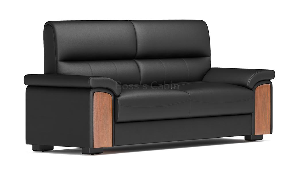 ‘Polo’ Two Seater Institutional Sofa In Leather & Wood