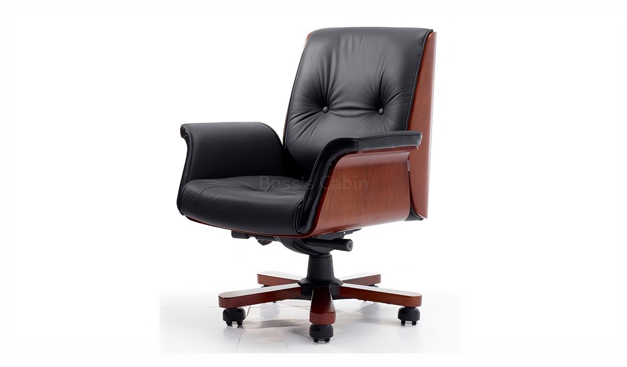 ‘Imperial’ Medium Back Chesterfield Office Chair In Black Leather