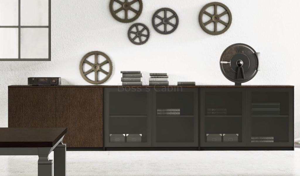 ‘Veta’ Low Filing Cabinet With Wood Doors