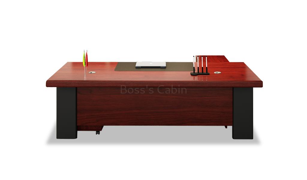‘Metro’ 6.5 Feet Office Table With Side Cabinet In Sapele Veneer