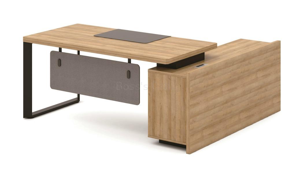 ‘Quin’ 6 Feet Office Desk With Side Cabinet In Kaldi Oak Finish