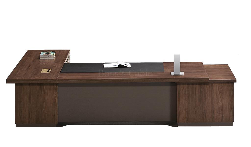 ‘Miro’ 10.5 Feet Office Table With Side Return In King Walnut Finish