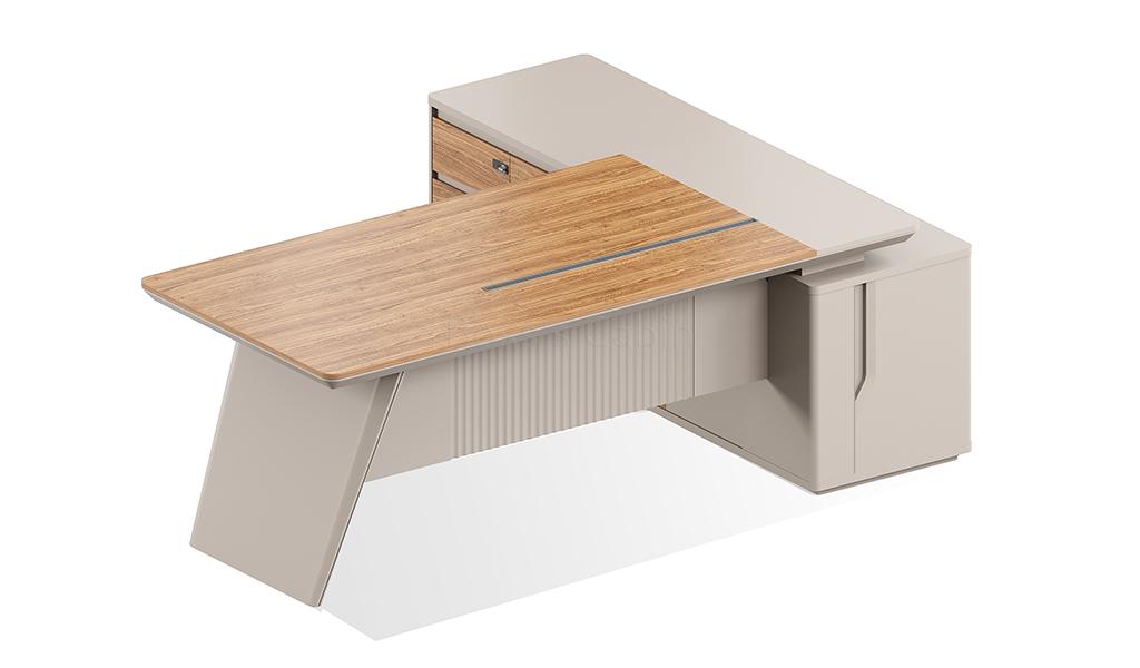 ‘Swan’ 7 Feet Office Desk In Golden Sandal Wood & Seagull Gray