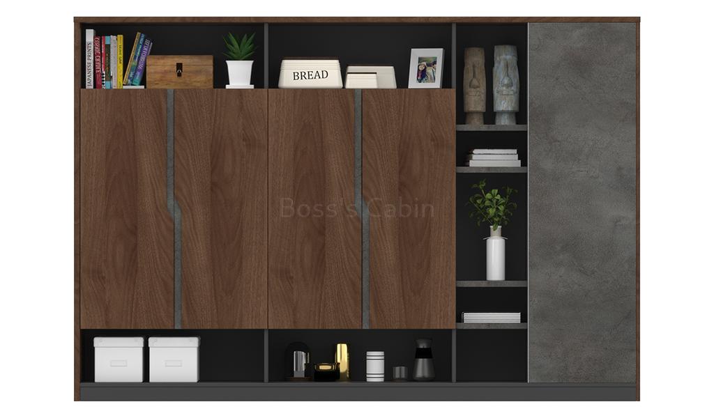 ‘Inspira’ 7.5 Feet Width Filing & Display Cabinet In Norica Walnut