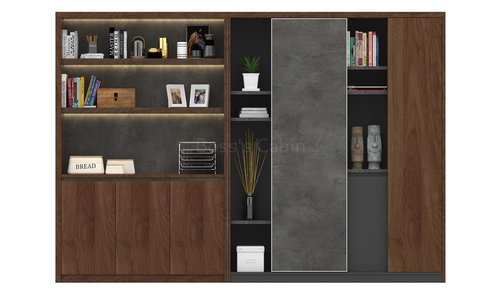 ‘Inspira’ 9.5 Feet Office Cabinet & Book Shelf In Norica Walnut Finish
