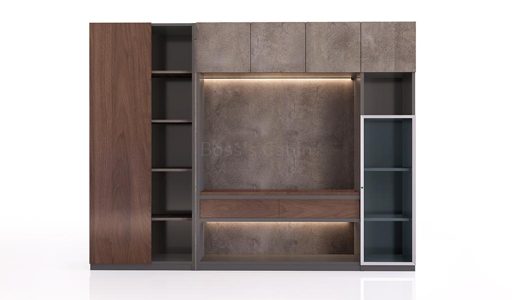 ‘Inspira’ 8 Feet Width Office Cabinet & Book Shelf in Norica Walnut