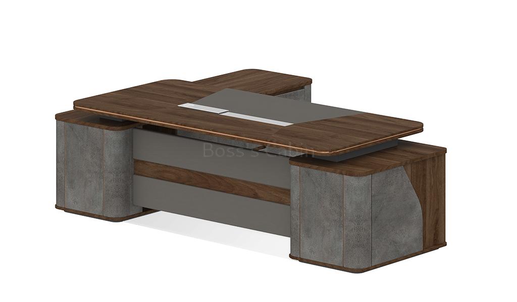 ‘Inspira Gold’ 7 Feet Office Table With Side Cabinet In Norica Walnut Finish