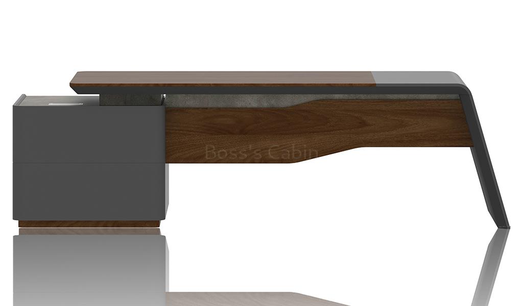 ‘Inspira’ 8.5 Feet Office Desk In Norica Walnut & Carbon Gray Finish