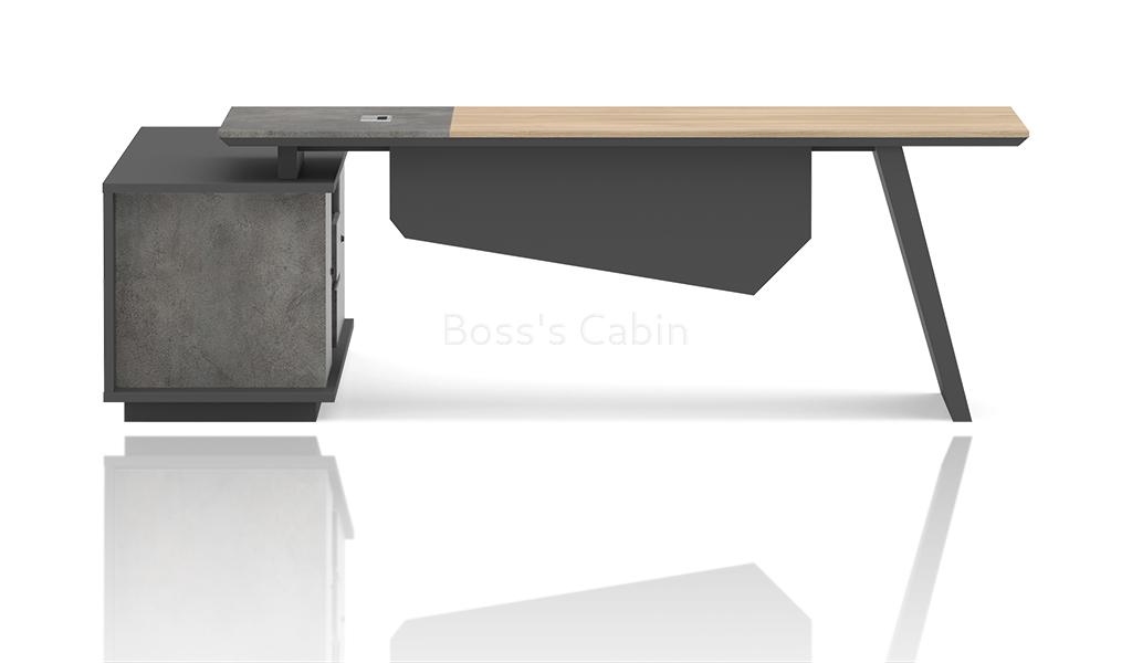 ‘Spiro’ 7 Feet Office Desk In Akazie Oak & Rock Gray Laminate