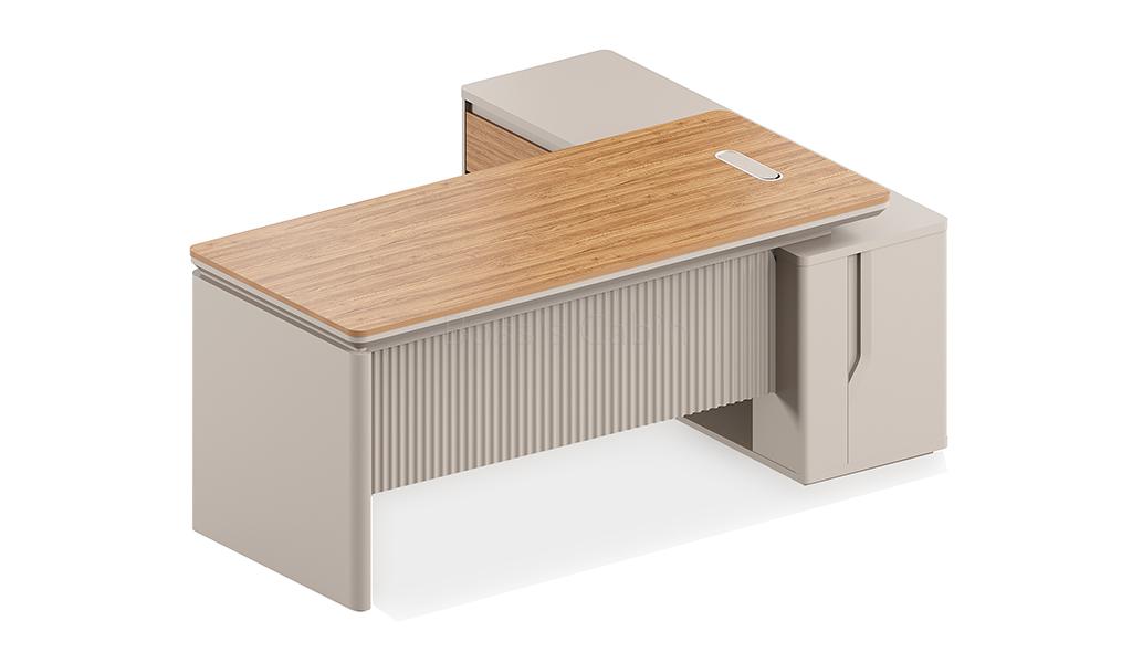 ‘Swan’ 6.5 Feet Office Desk In Golden Sandal Wood & Segull Gray