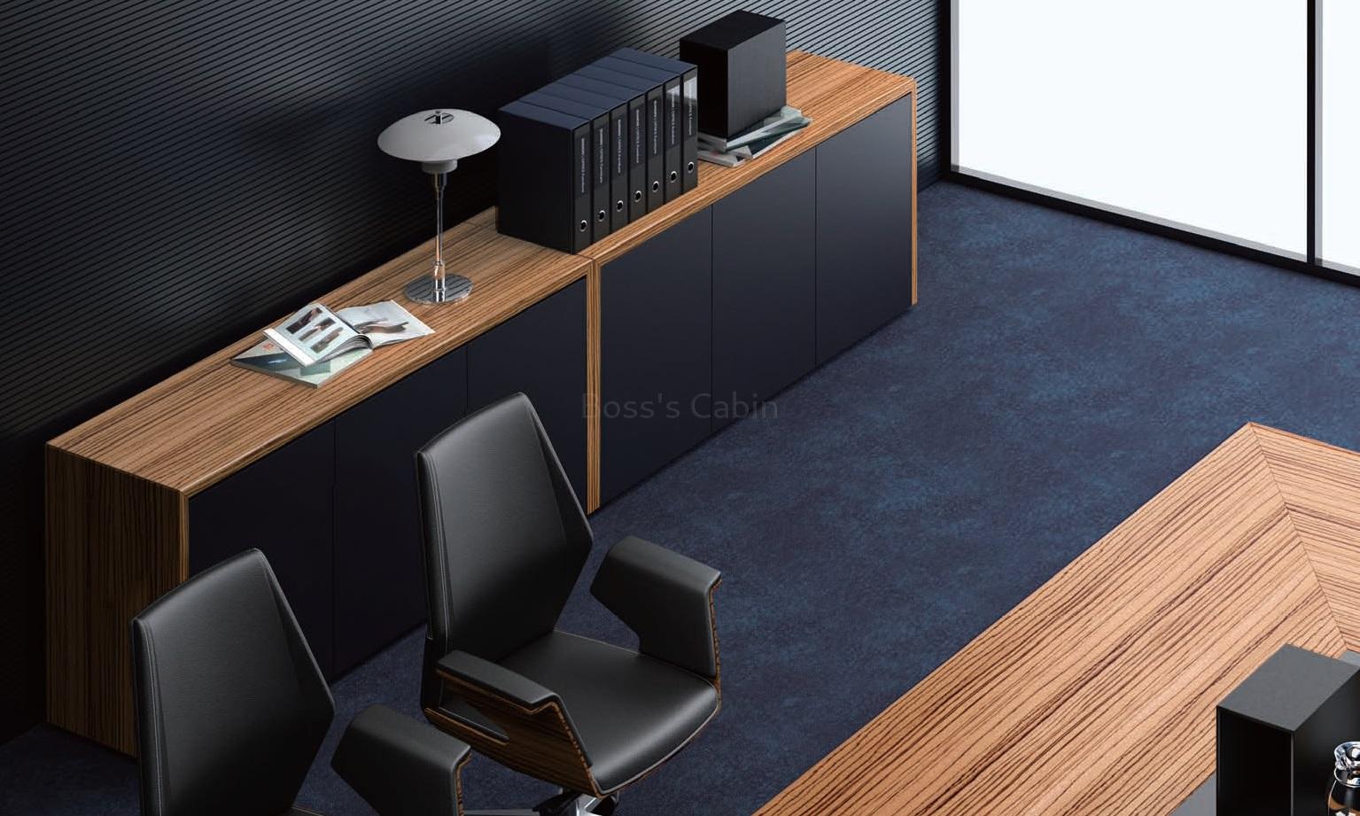 ‘Status’ 5 Feet Office Credenza In Zebra Veneer & Meteor Gray