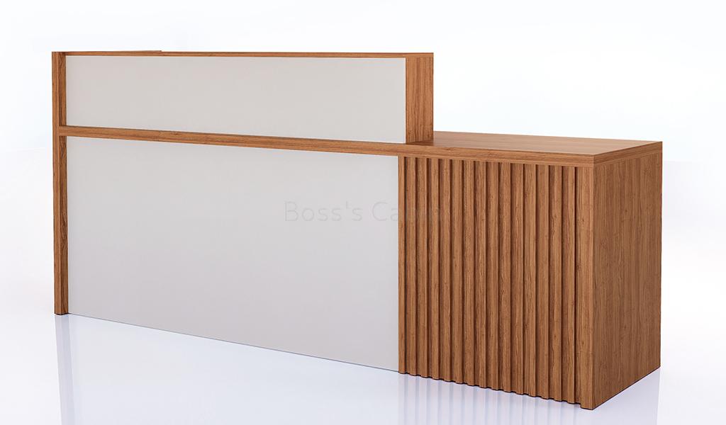 ‘Swan’ 8 Feet Reception Desk In Golden Sandal Wood Finish