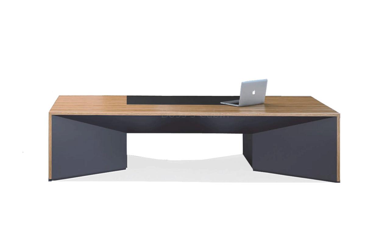 ‘Status’ 8.5 Feet Office Table In Zebra Veneer & Meteor Gray