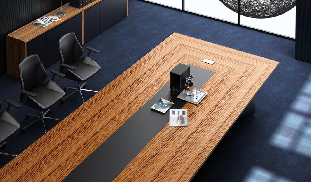 ‘Status’ 12 Feet Boardroom Table In Zebra Veneer & Gray Lacquer