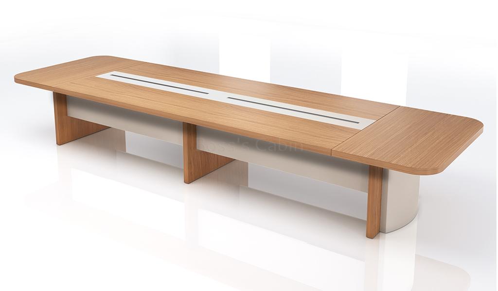 ‘Swan’ 16 Ft Meeting Table In Golden Sandal Wood & Seagull Gray