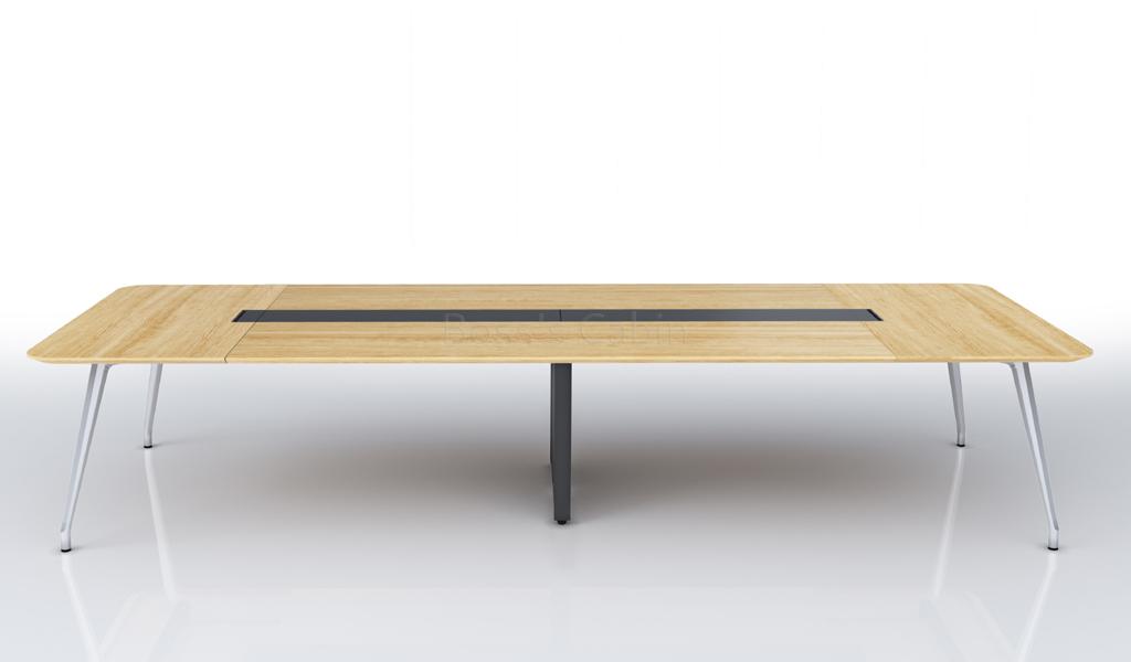 ‘Varna’ 13 Feet Meeting Table With Light Oak Top and Aluminum Legs