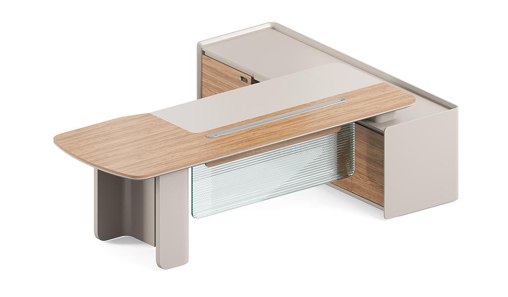 ‘Swan’ 9 Feet Office Desk In Golden Sandal Wood & Seagull Gray