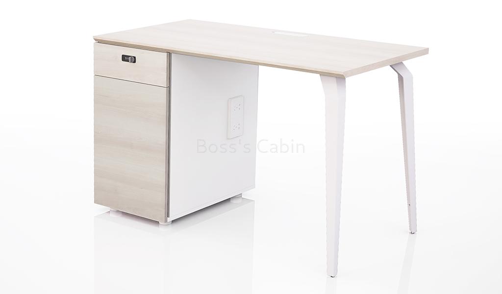 ‘Orion’ Single Workstation In Pear Wood & White Laminate