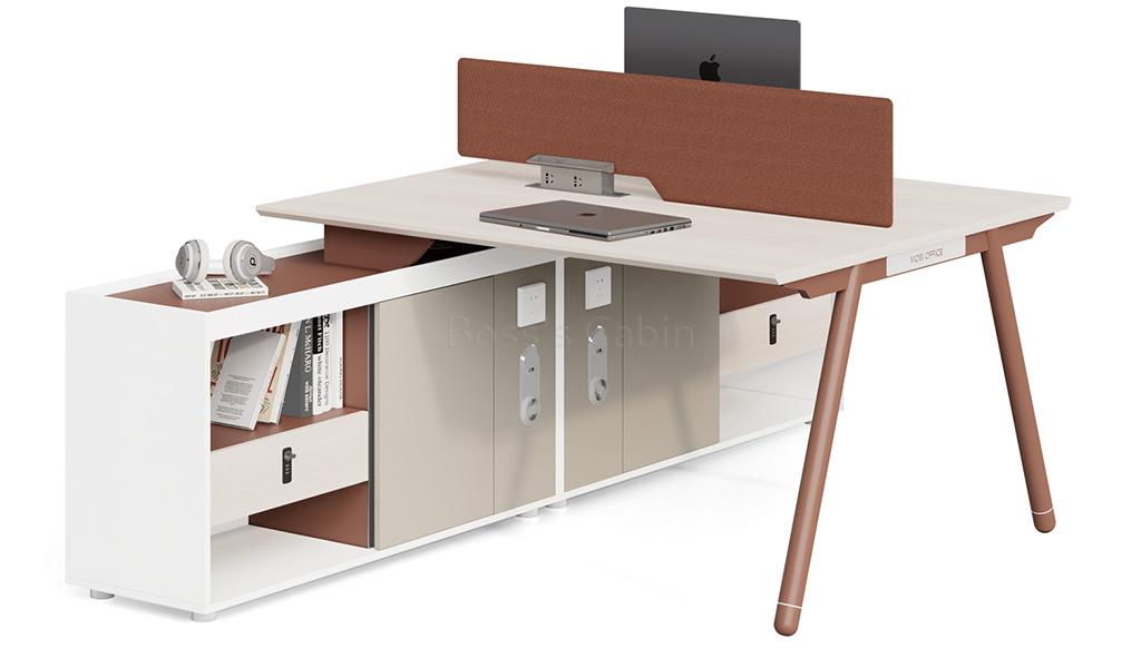 ‘Orion’ Linear Workstation With Side Cabinet In Pear Wood Finish