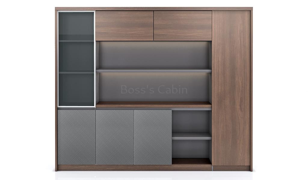 ‘Nexa’ 8 Feet Width Filing Cabinet & Book Case In Pari Walnut