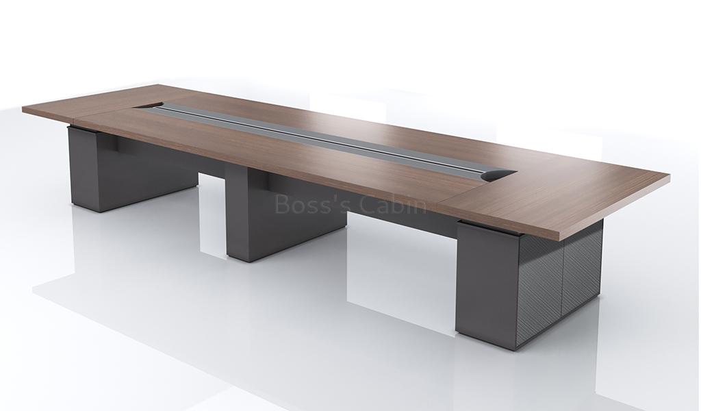 ‘Nexa’ 16 Feet Meeting Table In Pari Walnut & Advanced Gray