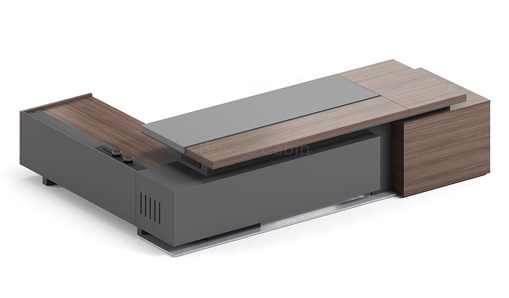 ‘Nexa’ 10 Feet Office Desk In Pari Walnut And Advanced Gray