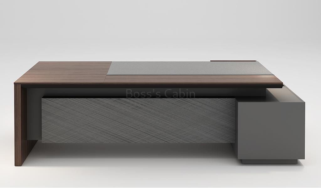 ‘Nexa’ 8 Feet Office Desk In Pari Walnut & Advanced Gray Finish
