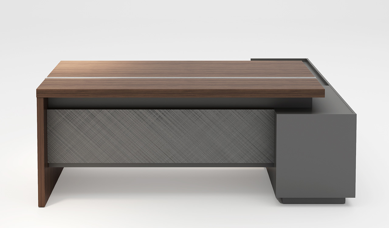 ‘Nexa’ 6.5 Feet Office Desk In Pari Walnut and Advanced Gray