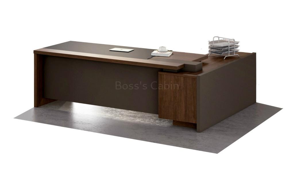‘Miro’ 6.5 Feet Office Table With Side Cabinet in Norica Walnut