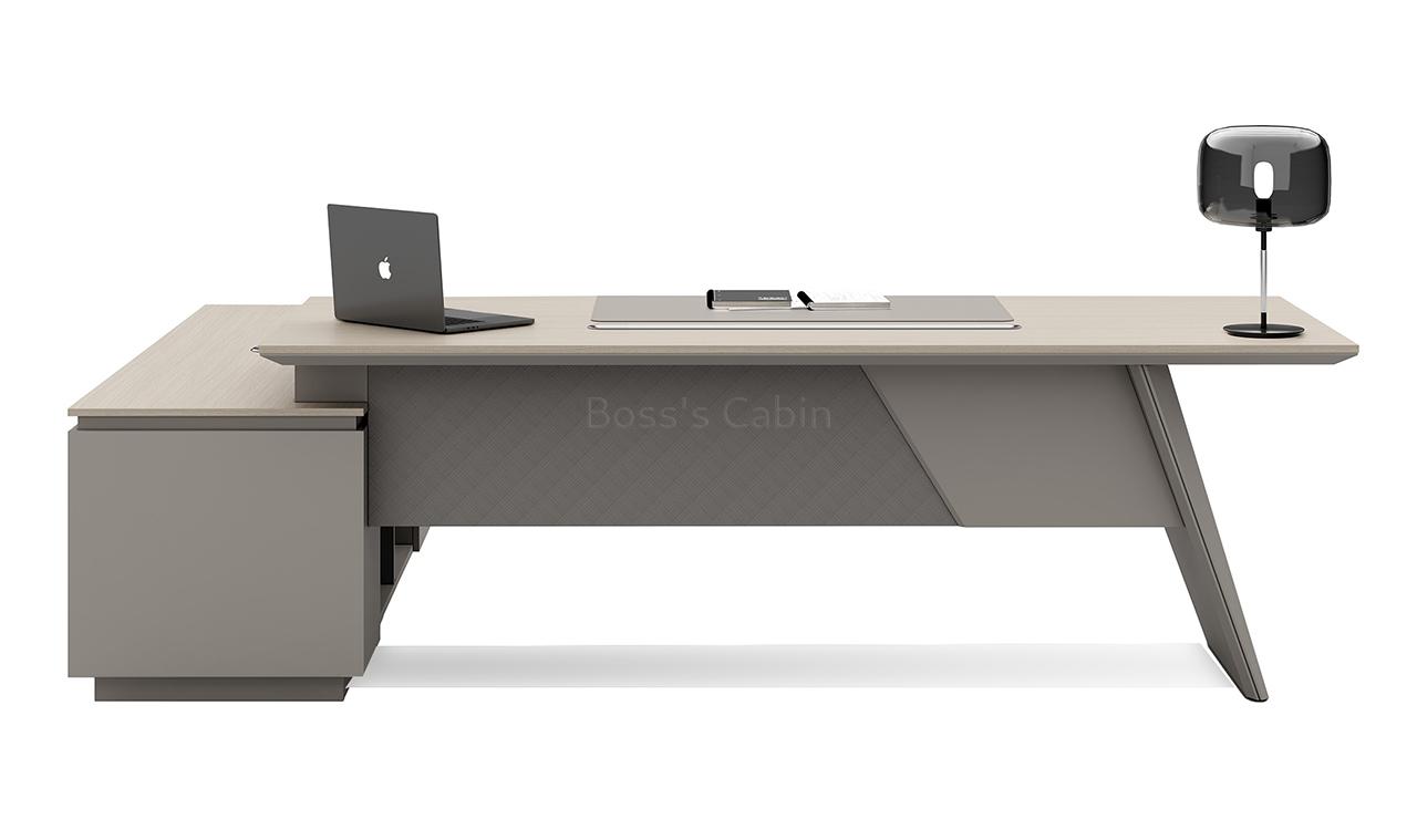 ‘Lucira’ 8 Ft. Desk With Slanted Leg In White Oak & Seagull Gray