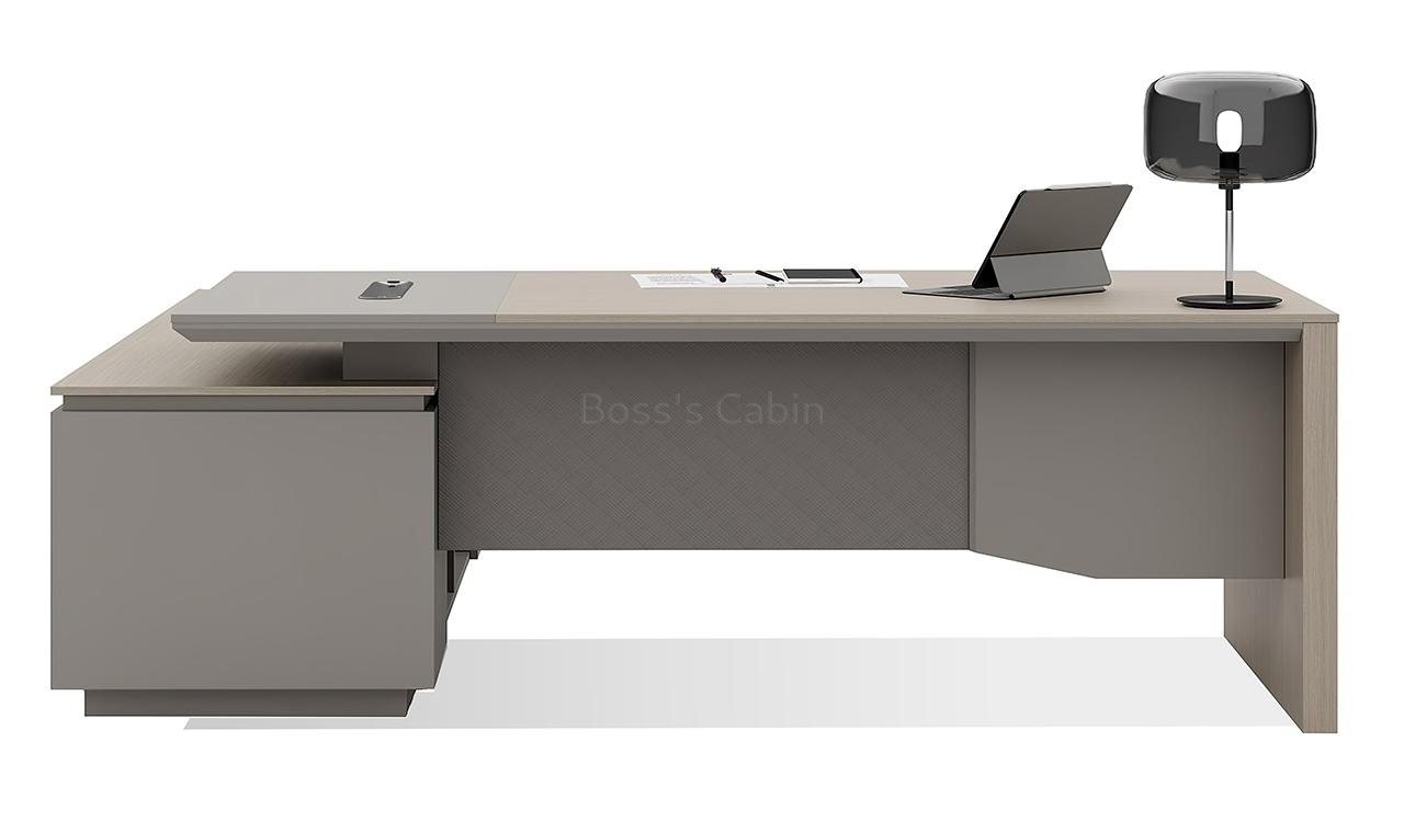 ‘Lucira’ 8 Feet Office Desk In White Oak & Seagull Gray Finish