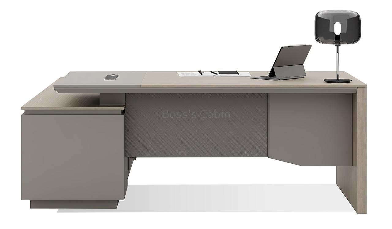 ‘Lucira’ 6.5 Feet Office Desk In White Oak & Seagull Gray Finish