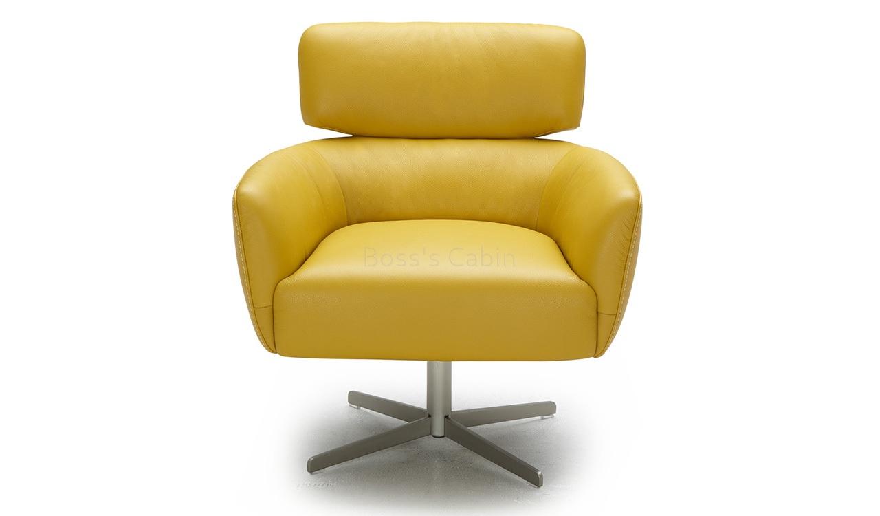 ‘Vega’ Lounge Chair With Swivel Function In Mustard Yellow Leather